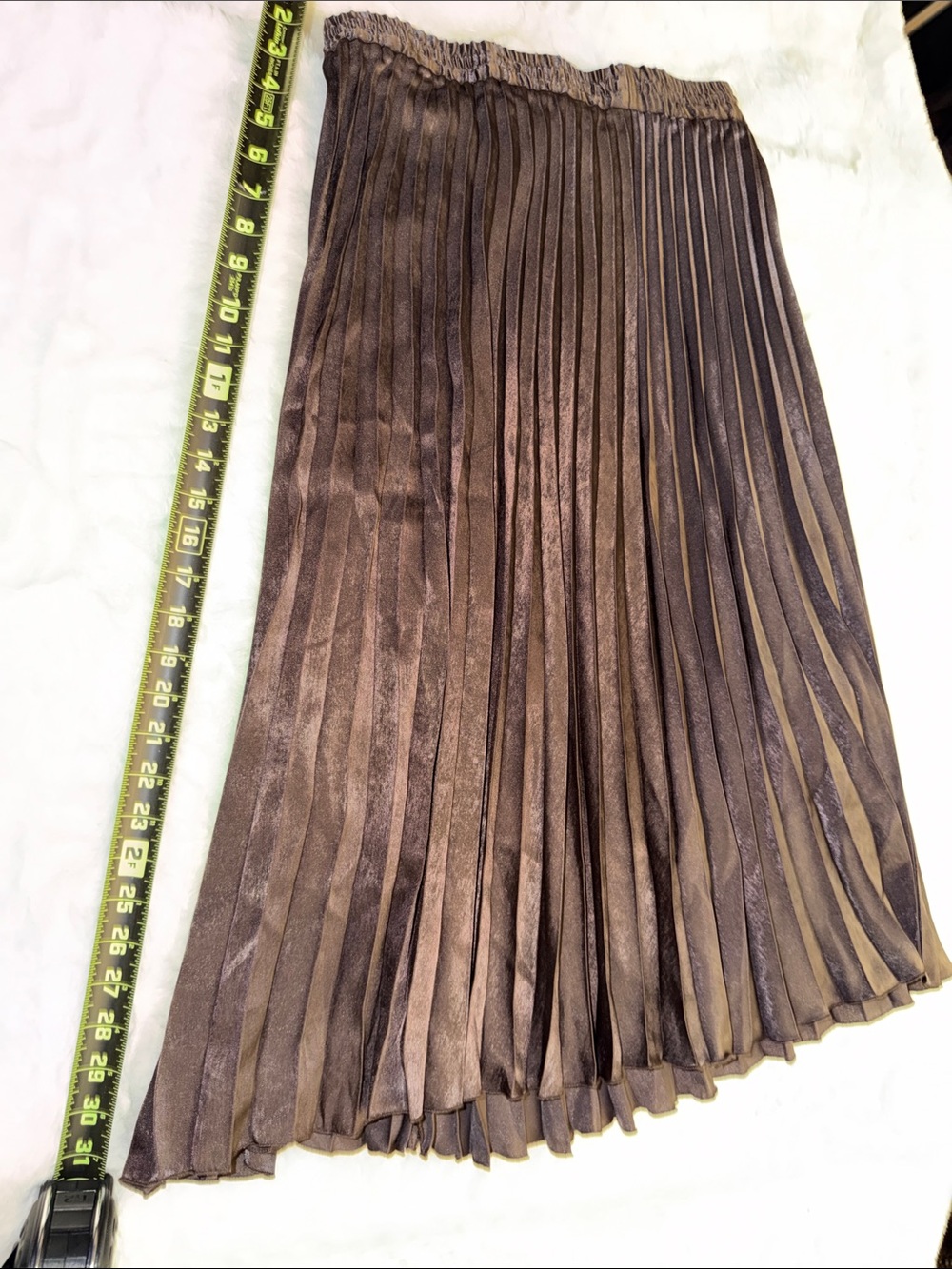 Max Studio Metallic Brown Pleated Midi Skirt